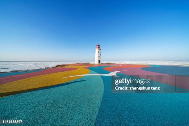 colorful road by the sea - holiday backgrounds stock pictures, royalty-free photos & images