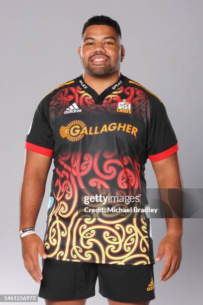 Samisoni Taukei'aho poses during the Chiefs Super Rugby 2023 team headshots session at the Chief headquarters on February 01, 2023 in Hamilton, New...