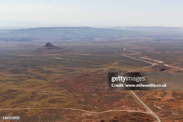 arial view of desert landscape - arial desert stock-fotos und bilder