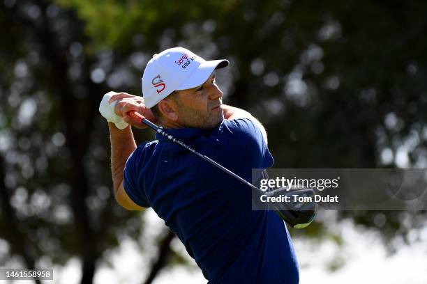 Sergio Garcia of Spain tees off from the 6th hole on Day One of the PIF Saudi International at Royal Greens Golf & Country Club on February 02, 2023...