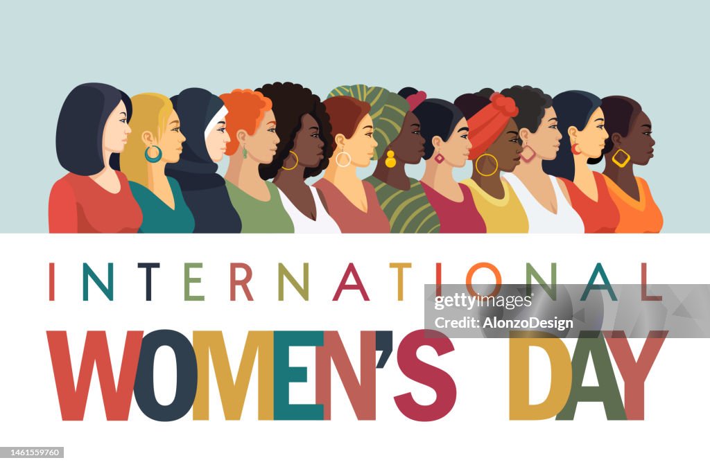 International Women’s Day Banner. Multiracial Group of Women.