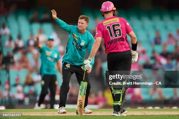 Matt Kuhnemann of the Heat appeals for the wicket of Josh Philippe of the Sixers during the Men's Big Bash League match between the Sydney Sixers and...