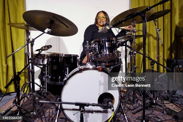 Terri Lyne Carrington performs during the Producers & Engineers Wing GRAMMY Week Celebration at The Village Studios on February 01, 2023 in Los...