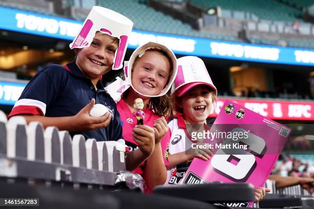 Sixers fans cheer during the Men's Big Bash League match between the Sydney Sixers and the Brisbane Heat at Sydney Cricket Ground, on February 02 in...