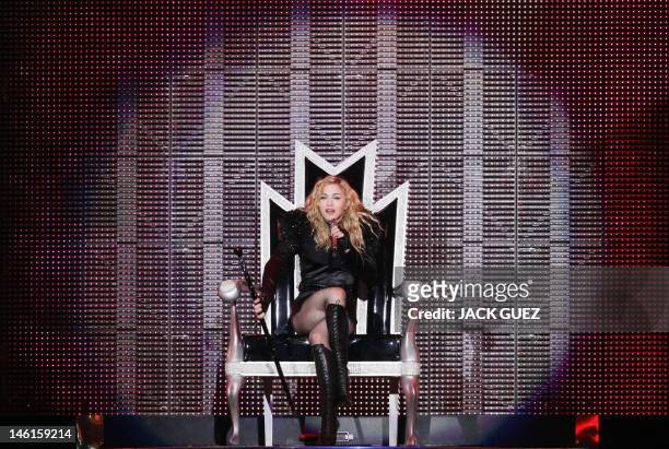 Pop diva Madonna performs on stage during her "Sticky and Sweet" tour concert on September 1, 2009 in Tel Aviv's Yarkon Park. AFP PHOTO / JACK GUEZ