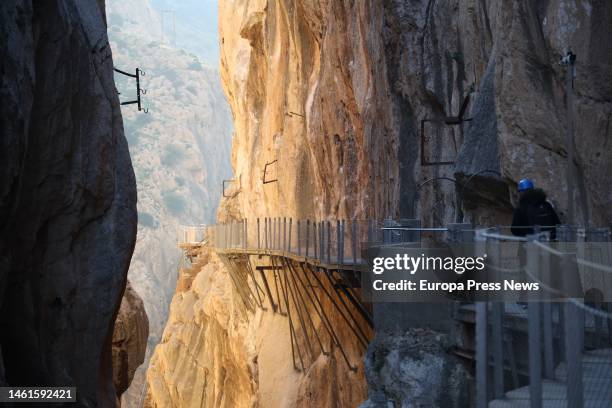 Detail of the repaired area during the visit of the repair works and putting into service of the Caminito del Rey area, on February 2nd, 2023 in...