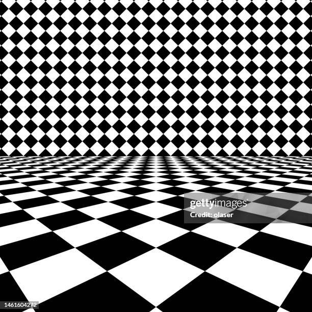 raute / quadratisches muster auf boden und wand, perspektivisch - 3d pattern black and white stock-grafiken, -clipart, -cartoons und -symbole