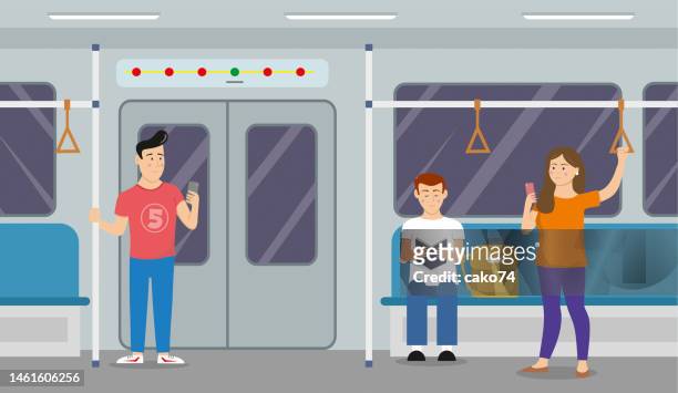 people in subway stock illustration - railway station stock illustrations