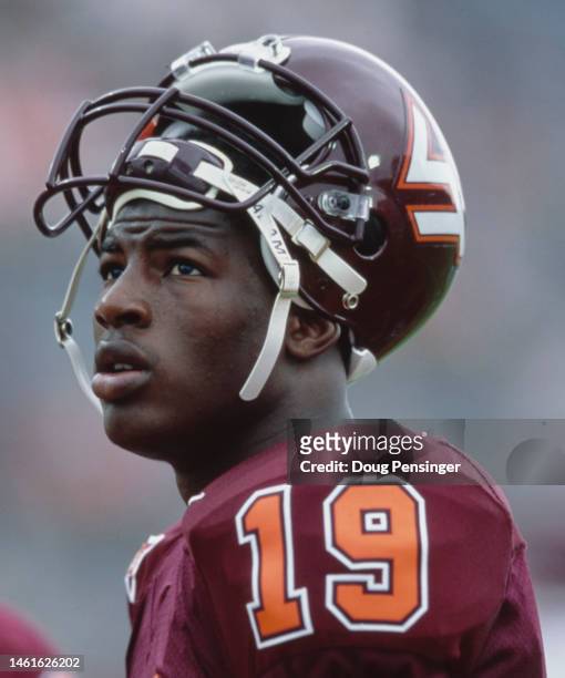 Portrait of Ernest Wilford, Wide Receiver for the Virginia Tech Hokies during the NCAA Big East Conference college football game against the...