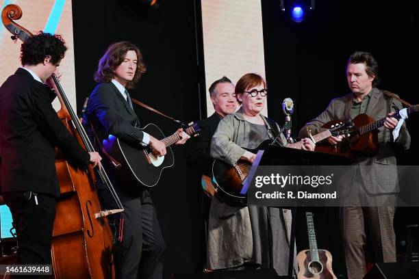 The Milk Carton Kids, Joey Ryan, and Kenneth Pattengale join Iris Dement and perform during a tribute to Oh Boy Records during the International Folk...