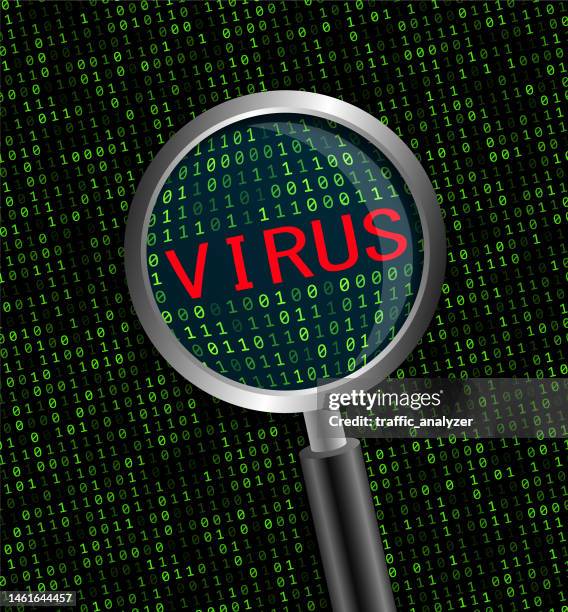 bildbanksillustrationer, clip art samt tecknat material och ikoner med virus under magnifying glass - spionprogram