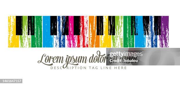 stockillustraties, clipart, cartoons en iconen met piano key notes with colorful splash paint graphic elements of music - piano