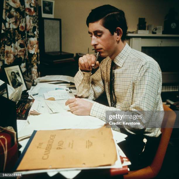 Prince Charles studying in his rooms at Cambridge University in 1967.