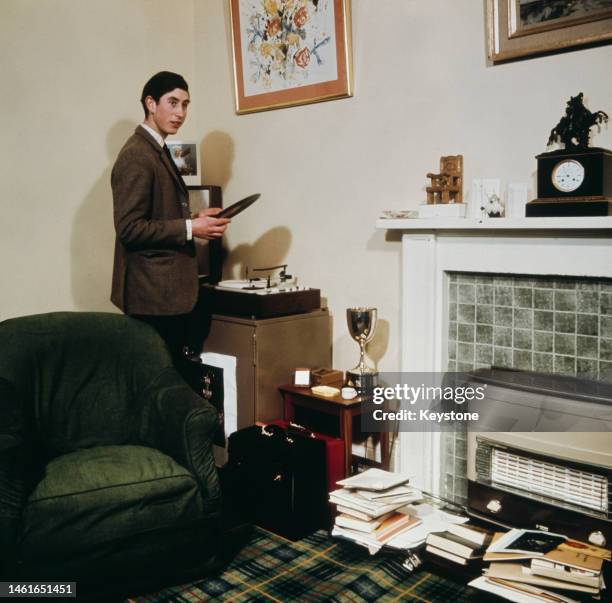 Prince Charles playing a record in his rooms at Cambridge University in 1967.