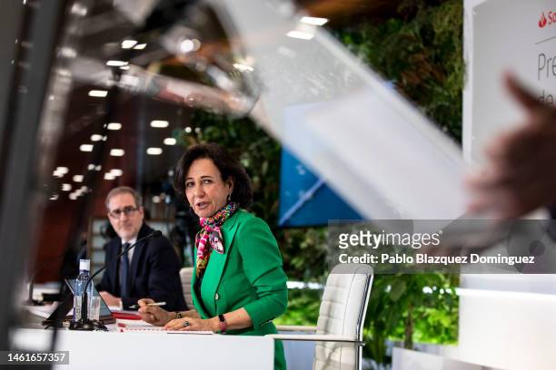Banco Santander Chairman, Ana Patricia Botin speaks during a news conference to announce the 2022 results at the bank's headquarters in Boadilla del...