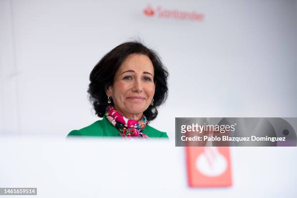 Banco Santander Chairman, Ana Patricia Botin looks on during a news conference to announce the 2022 results at the bank's headquarters in Boadilla...