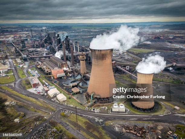 An aerial view of the British Steel works on February 02, 2023 in Scunthorpe, England. British Steel, a Chinese-owned firm that is the country's...