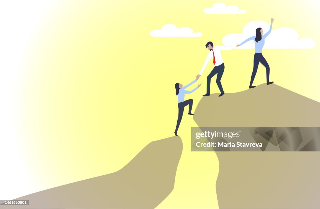 Metas Grupales Group Of People On Peak Mountain Climbing Helping Team Work Success ...