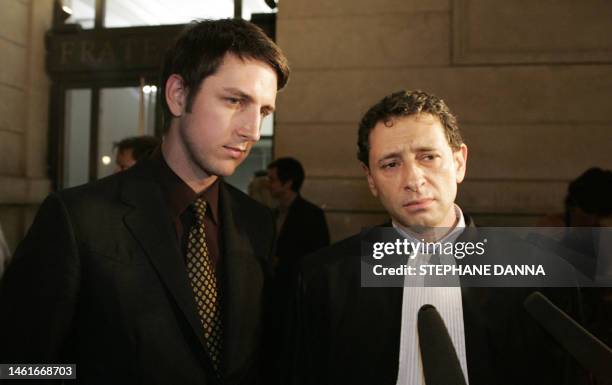 Nicholas Edmund Anthony Ashley-Cooper , 12th Earl of Shaftesbury and his lawyer Philippe Soussi answer to the press in front of the courthouse of...