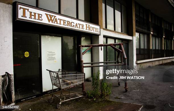 Weeds and trash around the rear entrance to the Watergate Hotel in Washington, DC, June 11, 2012. June 17, 2012 marks the 40th anniversary of the...