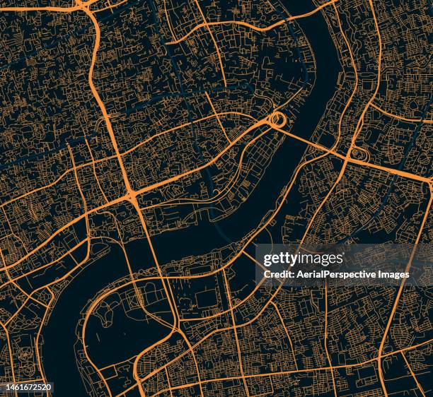 top view of city plan map - roadmap stockfoto's en -beelden