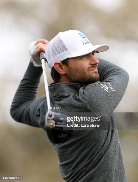Kyle Stanley of the United States plays his shot from the second tee during the first round of the AT&T Pebble Beach Pro-Am at Pebble Beach Golf...
