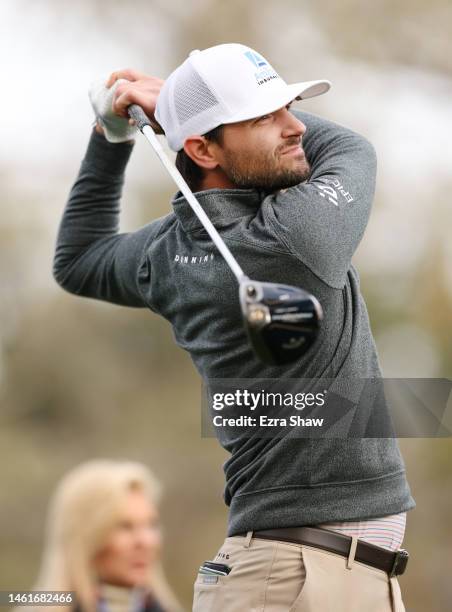 Kyle Stanley of the United States plays his shot from the second tee during the first round of the AT&T Pebble Beach Pro-Am at Pebble Beach Golf...