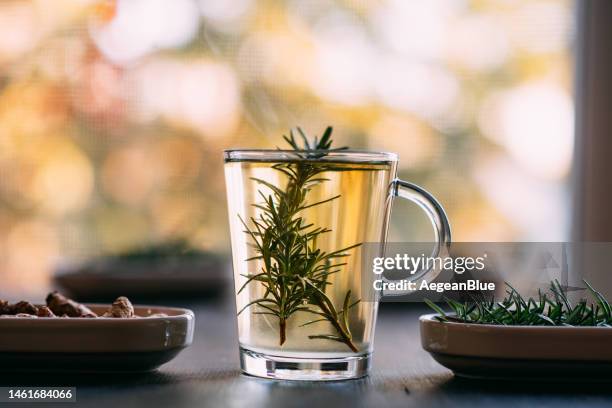 rosmarin-kräutertee - herbal water stock-fotos und bilder