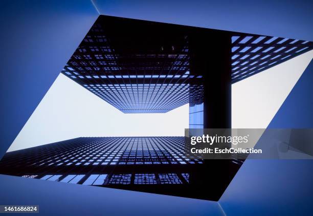 modern office buildings seen through a geometric structure - toronto architecture stock pictures, royalty-free photos & images