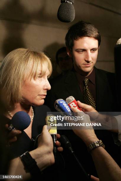 Nicholas Edmund Anthony Ashley-Cooper , 12th Earl of Shaftesbury and his mother answer to the press in front of the courthouse of Nice, southern...