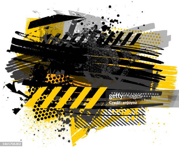 yellow grunge danger warning construction vector illustration - construction site background stock illustrations