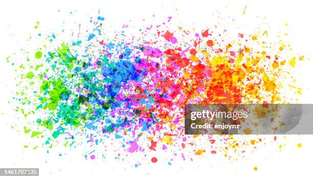 rainbow paint and confetti splash abstract vector illustration - party popper white background stock illustrations