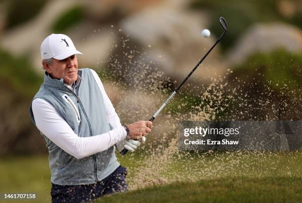 Thomas Keller plays a shot from a bunker on the 11th hole during the first round of the AT&T Pebble Beach Pro-Am at Monterey Peninsula Country Club...