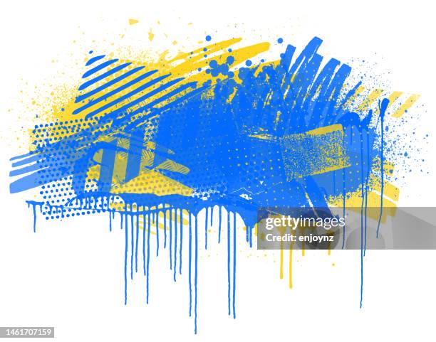 stockillustraties, clipart, cartoons en iconen met ukraine flag blue and yellow colored grunge vector - streetart