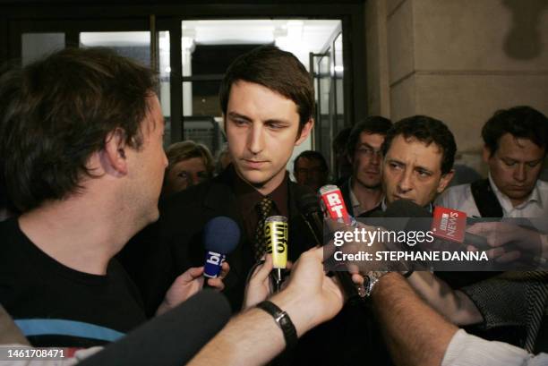 Nicholas Edmund Anthony Ashley-Cooper , 12th Earl of Shaftesbury and his lawyer Soussi answer to the press in front of the courthouse of Nice,...