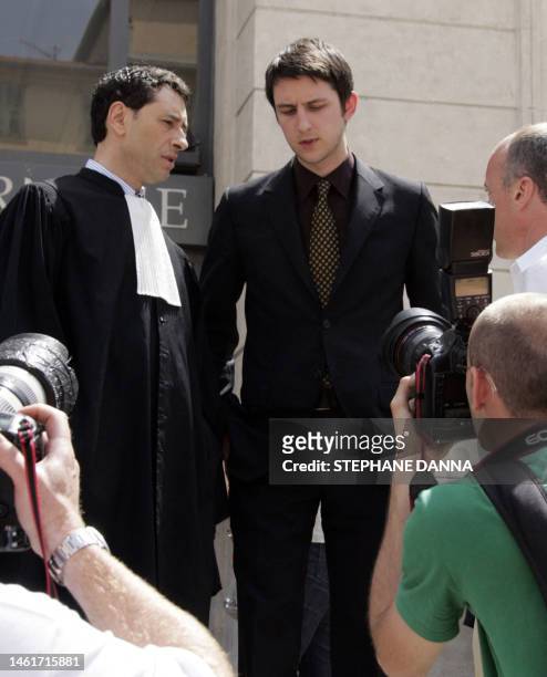 Nicholas Edmund Anthony Ashley-Cooper , 12th Earl of Shaftesbury, chats with his lawyer in front of the courthouse of Nice, southern France, 25 May...