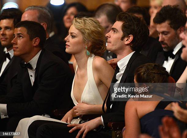 Emma Stone and Andrew Garfield attend the 66th Annual Tony Awards at The Beacon Theatre on June 10, 2012 in New York City.