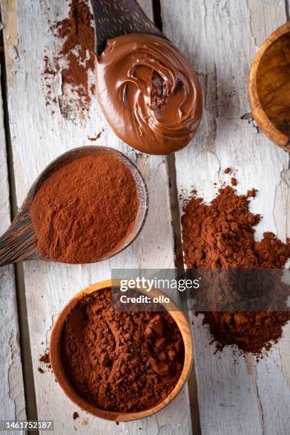 chocolate spread and cocoa powder - cacao fruit stock pictures, royalty-free photos & images