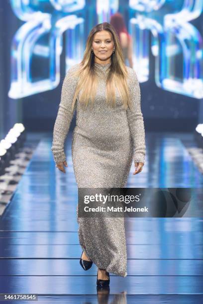Model walks the runway at the Rotate show during Copenhagen Fashion Week Autumn/Winter 2023 on February 2, 2023 in Copenhagen, Denmark.