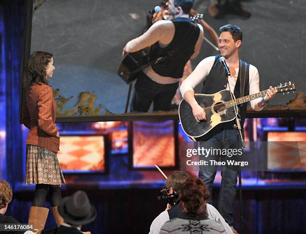 Steve Kazee performs on stage with the case of 'Once the Musical' onstage at the 66th Annual Tony Awards at The Beacon Theatre on June 10, 2012 in...