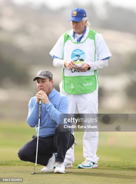 Joe Lacob waits to putt on the 15th green during the first round of the AT&T Pebble Beach Pro-Am at Monterey Peninsula Country Club on February 02,...