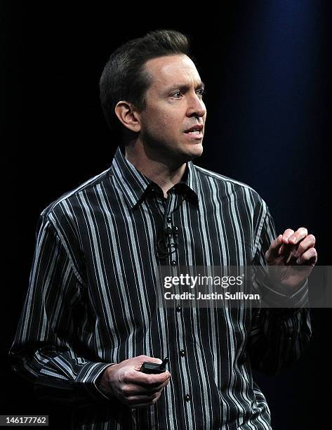 Apple Senior VP of iPhone Software Scott Forstall speaks during the keynote address at the Apple 2012 World Wide Developers Conference at Moscone...