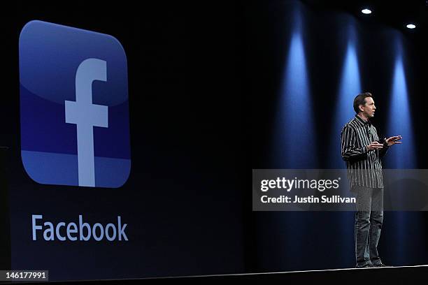 Apple Senior VP of iPhone Software Scott Forstall announces better Facebook integration as part the new iOS 6 operating system for iPhone and iPad...