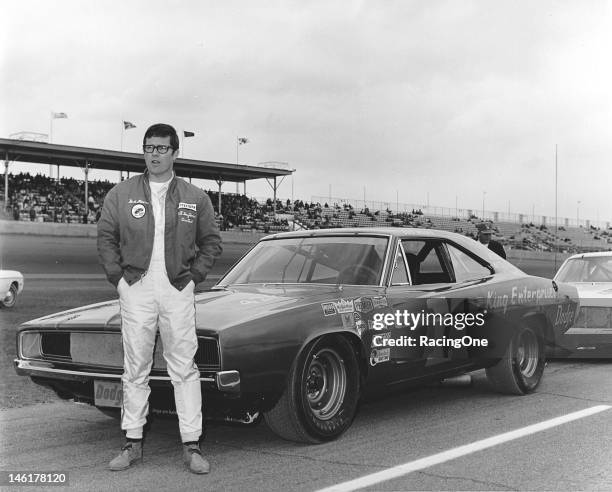February 1968: “Little” Bud Moore of Charleston, SC, drove this Dodge Charger for owner A. J. King in the Daytona 500 NASCAR Cup race at Daytona...