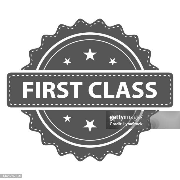 first class stamp, seal. vector badge, icon template. illustration isolated on white background. - first class stamp stock illustrations
