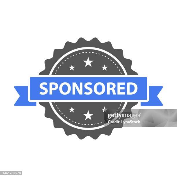 sponsored stamp, seal. vector badge, icon template. illustration isolated on white background. - sponsorship banner stock illustrations