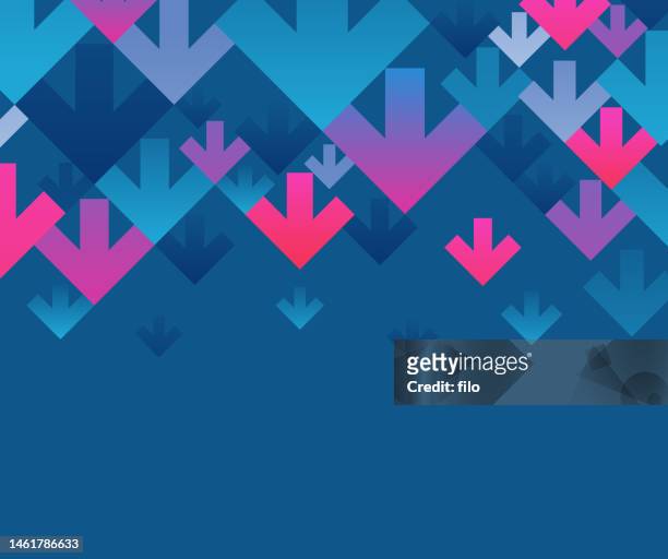 arrow abstract pointing downward blue background - moving down stock illustrations