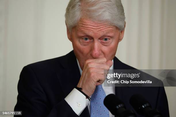 Former U.S. President Bill Clinton delivers remarks during an event marking the 30th anniversary of the Family and Medical Leave Act in the East Room...