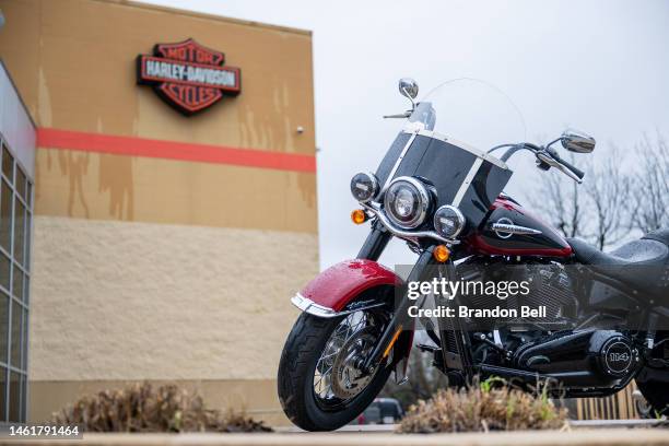 Harley-Davidson motorcycle is displayed at the Cowboy Harley-Davidson dealership on February 02, 2023 in Austin, Texas. Harley-Davidson Inc. Has...