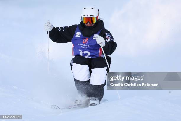 Alli Macuga of Team United States takes a training run prior to Women's Moguls Qualifications on day one of the Intermountain Healthcare Freestyle...